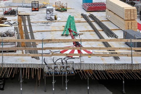 Large construction site for floor formwork