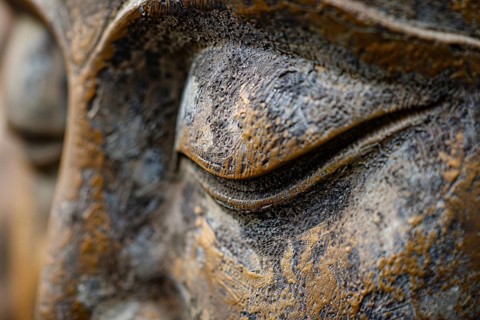 Close up of religious Buddha statue. Generative AI, AI generated