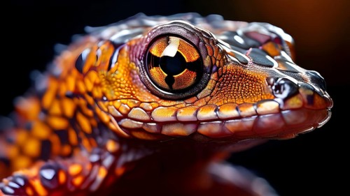 Close up on the wrinkled skin of a salamander with intricate patterns and vibrant hues, AI