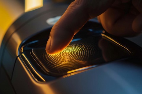 Close up of modern fingerprint security device. KI generiert, generiert, AI generated