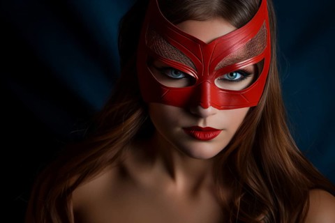 Woman with red superhero mask. KI generiert, generiert, AI generated