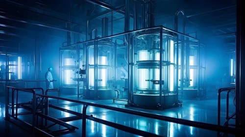 Mechanized pharmaceutical bioreactor in a manufacturing laboratory, AI generated