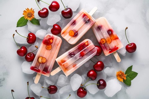 Cherry ice popsicles. KI generiert, generiert AI generated