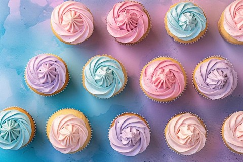 Top view of colorful cupcakes with frosting. KI generiert, generiert AI generated