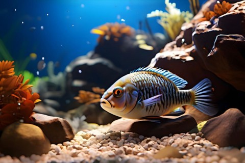 African cichlid habitat replicated in a biotope aquarium, AI generated
