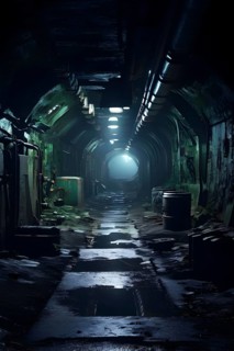 Abandoned underground bunker suggesting illegal nuclear waste, AI generated