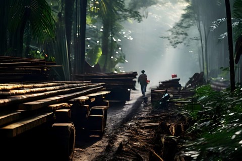 Destructive act of fire clearing within the amazon rainforest, AI generated