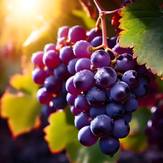 Harvest ready grape bunches with water droplets sparkling in the sunlight, AI generated