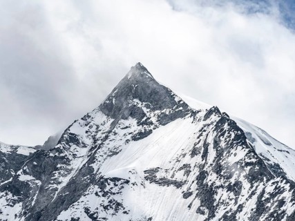 Mountain landscape of rock and ice, glaciated mountain peak Großer Möseler, glacier Waxeggkees,