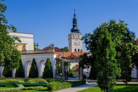 Castle park with St Wenceslas Church, Old Town, Mikulov, Breclav district, Jihomoravský region,