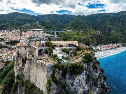 Scilla from a drone, Calabria, Italy, Europe