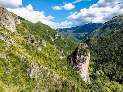 Orsomarso from a drone, Cosenza, Calabria, Italy, Europe