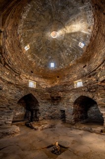 Interior view, interior of the historic caravanserai Tash Rabat from the 15th century, Naryn