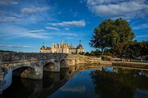 Chambord Castle, north facade, sunset, UNESCO World Heritage Site, Loire, Department Loire et Cher,