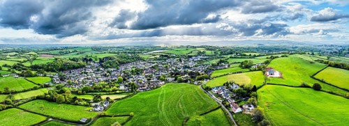 Panorama of Abbotskerswell Village from a drone Newton Abbot, Devon, England, Erope