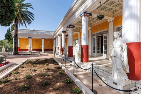 Achilleion Palace built for the Austrian Empress Elisabeth Sissi on the island of Corfu, Greece,