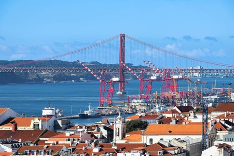 View over Lisbon and the Tagus river, Portugal, Europe