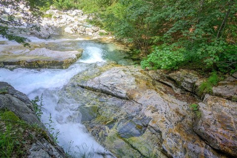 Beautiful stone structures at the Gesso della Barra torrent, Entracque, province of Cuneo, Italy,