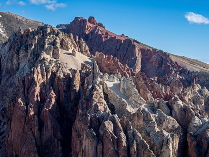 Colorful rock formations in the Valle Lunar, section of the Jeinimeni National Park, Patagonia,