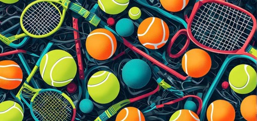 Vibrant mix of abstract circuitry intertwined with tennis balls, representing AI role in