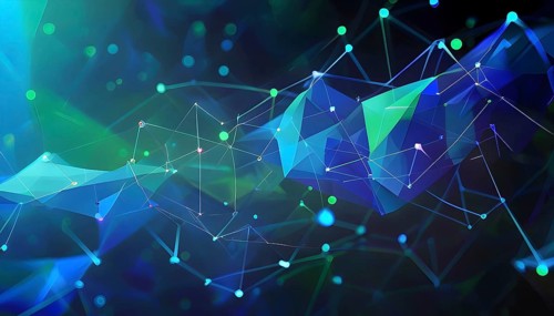 Abstract polygons shifting and rotating seamlessly, connected by glowing lines representing AI