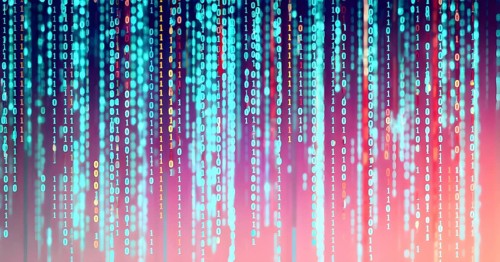 Abstract animation of binary code cascading down like digital rain, representing data insights,