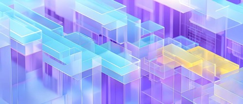 Layers of translucent squares moving in a synchronized flow, resembling dynamic data visualization,