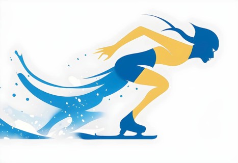 Ice speed skater illustration, depicted as a minimalist silhouette in motion in contrasting vibrant