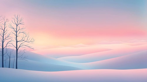 Illustration of a cold winter sunrise, represented by a minimalist gradient of soft pastel pinks