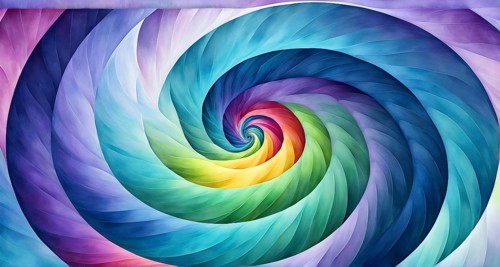 Spiral shape that slowly expands, rotates, and shifts colors in a soft gradient, invoking a