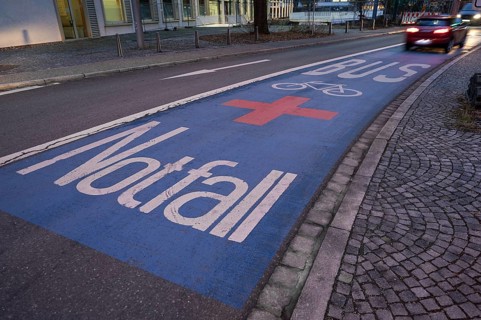 Emergency lane for ambulances, buses and taxis, Erlangen, Middle Franconia, Bavaria, Germany,