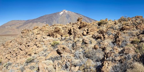 Panorama over the Teide National Park, Parque Nacional del Teide, to Pico del Teide, 3715m,
