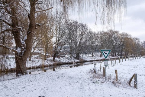 Dinkelwiesen nature reserve in winter with snow, Heek-Nienborg, Münsterland, North
