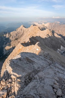 Impressive rocky mountain landscape in the evening light, steep mountain ridge, Jubiläumsgrat with