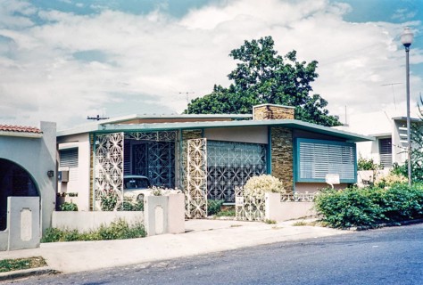 Wrought iron decoration security fence on modern house, San Juan, Puerto Rico 1961