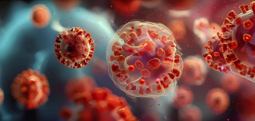 Three dimensional render of a tuberculosis bacteria in an organism, AI generated