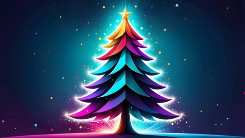 Abstract Christmas tree illustration with vibrant colors and geometric shapes, AI generated