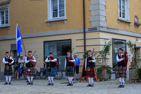 Bagpipe orchestra, Pipe concert, Sigmaringen, Baden-Württemberg, Germany, Europe