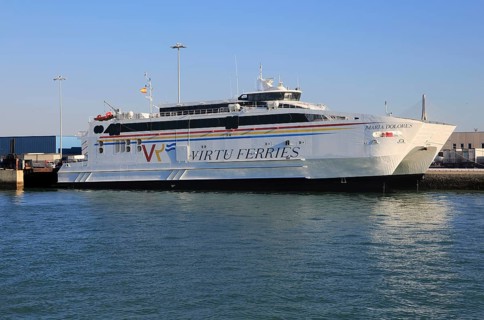 Maria Dolores, Virtu Ferries ship in the harbour port of Cadiz, Spain, Europe
