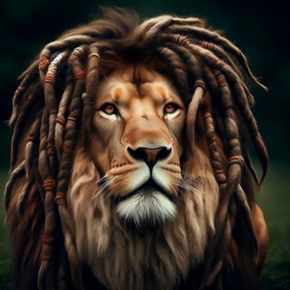 A maned lion with rasta braids as a hairstyle, AI generated, AI generated