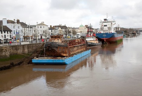 Shipping including the bulk carrier Zita on the River Torrridge, at the quayside in Bideford, north