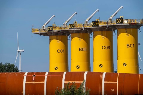 Transhipment centre for offshore wind turbines, which are transported here by the manufacturer and