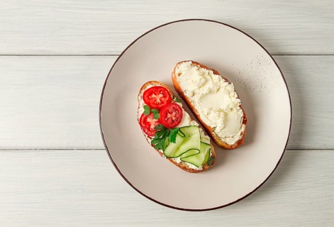 Sandwich, with cream cheese, homemade, on a cutting board, rustic style, no people, selective