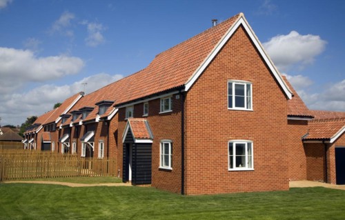 New housing under construction at Cavell Close, Bawdsey, Suffolk, England, under an innovative