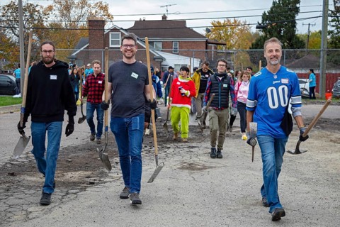 Detroit, Michigan, The nonprofit Greening of Detroit plants trees in the Morningside neighborhood.