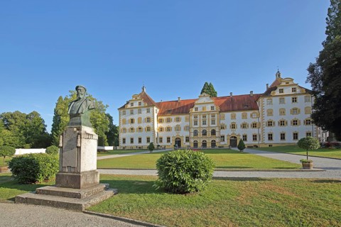 Baroque castle with baroque garden and monument to Prince William of Baden, monastery, castle,