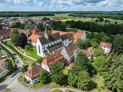Aerial view of the village of Heiligkreuztal with the cathedral and the former Cistercian nunnery,