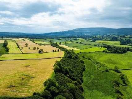 Farms and Fields over Yorkshire Dales National Park from a dron, North Yorkshire, England, United