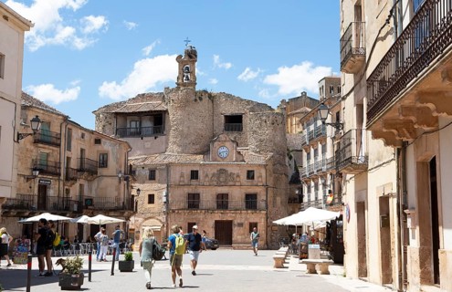 Plaza Mayor in the historic centre of Sepulveda, province of Segovia, Castile and Leon, Spain,