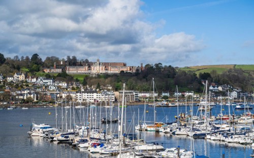 View of Dartmouth from Kingswear over River Dart, Devon, England, United Kingdom, Europe
